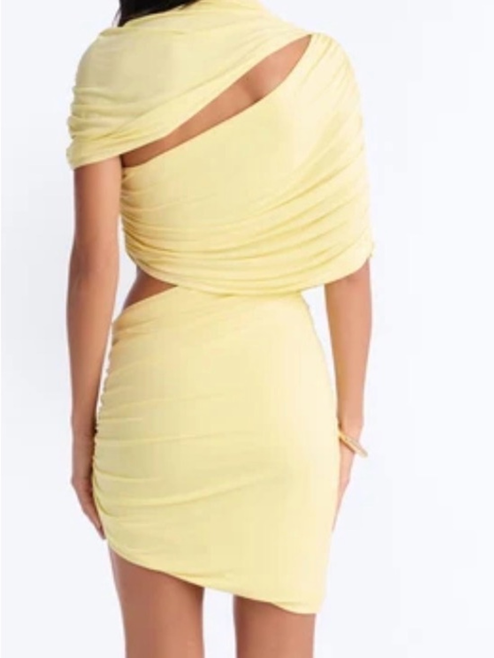 Yellow Ruched One-Shoulder Cutout Mini Dress - Picture 2 of 2